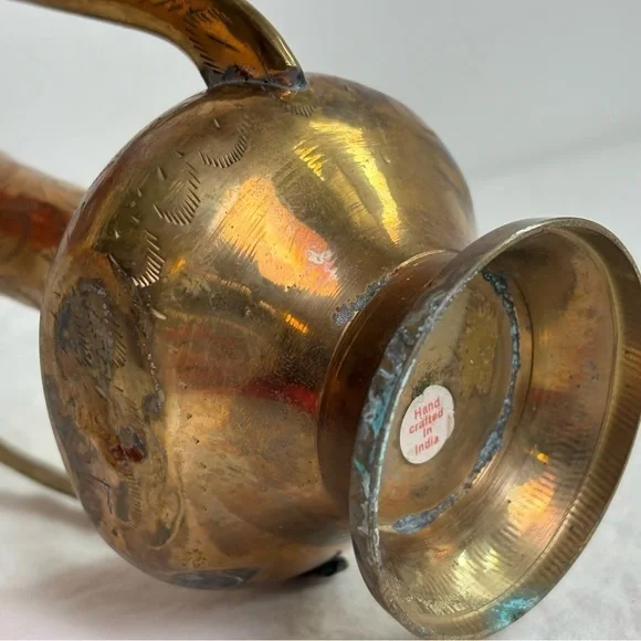 Vintage Solid Brass Teapot Genie Lamp Pitcher Made in India Ornate Etched Floral - Picture 11 of 17